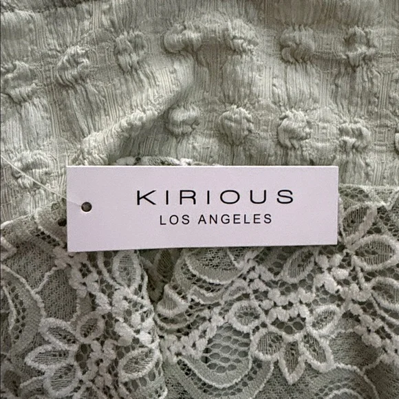 Kirious Los Angeles Lace Trim Sage Green Spaghetti Strap Tank - Picture 5 of 6
